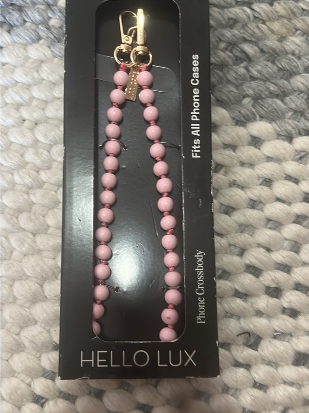 Pink Beaded Phone Bracelet with Gold Hardware